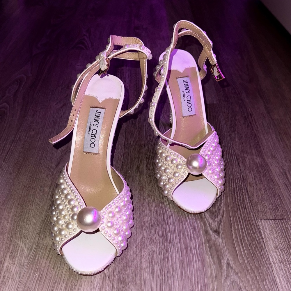 Jimmy Choo Pink Pearl Embellished Heels